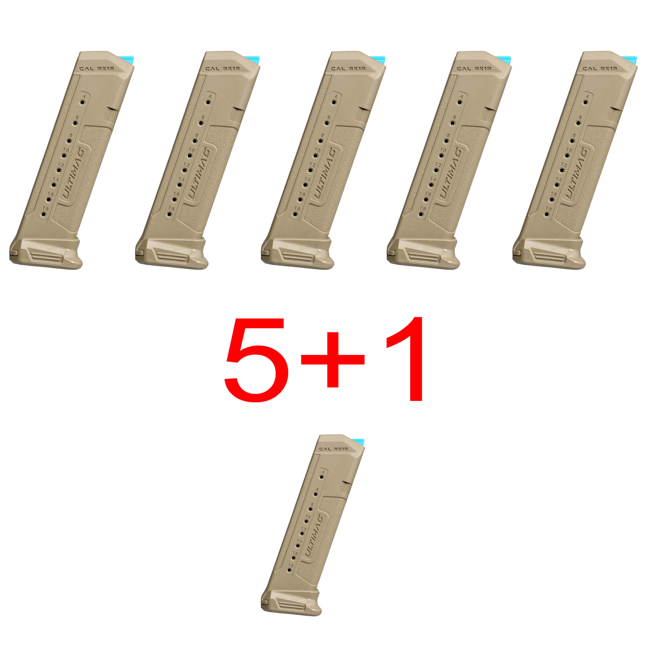 5+1 Vorteilspack Ultimag Magazin für Glock 17 9mm (18 Schuss)