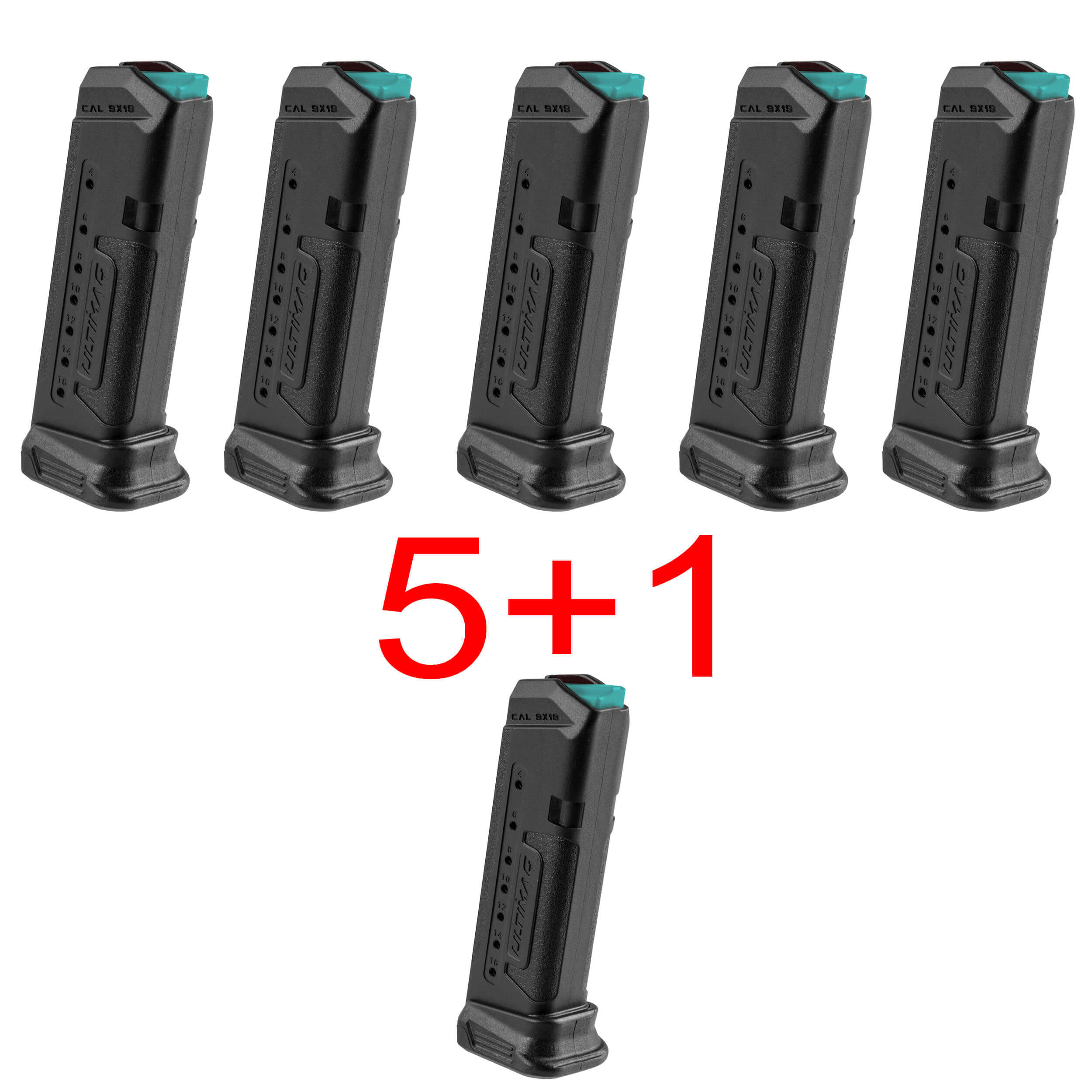 5+1 Vorteilspack Ultimag Magazin für Glock 19 - 9mm (16 Schuss)